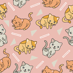 Cute Cats Pattern Pink Orange Background Wallpaper