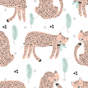 Cute Cheetah Print With Leaf Pattern Wallpaper