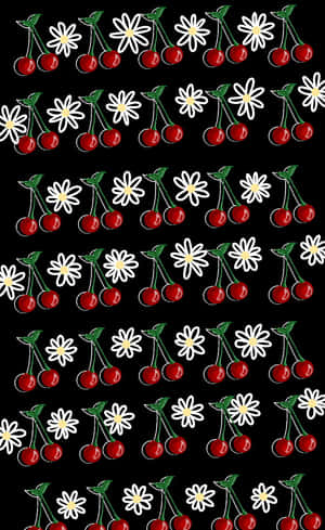 Cute Cherries With Daisies Wallpaper