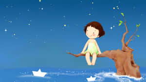 Cute Child Sitting Ocean Wallpaper