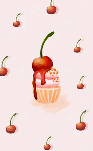 Cute Chocolate Cherry On Cupcake Wallpaper