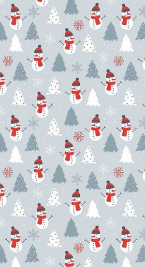 Cute Christmas Iphone Snowmen And Trees Wallpaper