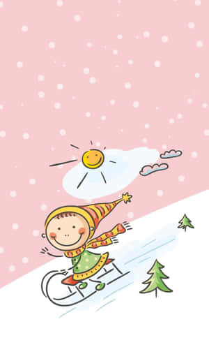 Cute Christmas Sledding Illustration Wallpaper