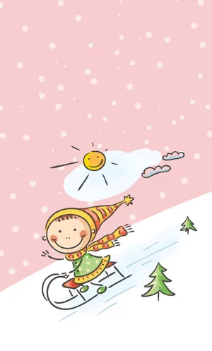 Cute Christmas Sledding Illustration Wallpaper