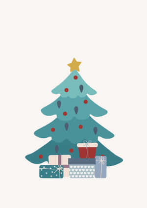 Cute Christmas Tree With Gifts Wallpaper