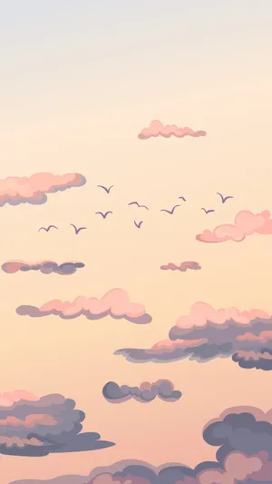 Cute Clouds Birds Wallpaper