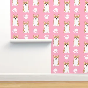 Cute Corgi Pink Wall Wallpaper