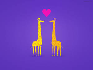 Cute Couple Drawing Artwork Of Giraffes Wallpaper