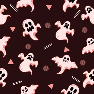 Cute Dark Red Halloween Ghosts Wallpaper