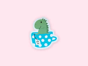 Cute Dinosaurin Teacup Illustration Wallpaper