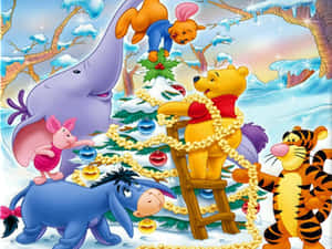 Cute Disney Christmas Pooh And Friends Wallpaper