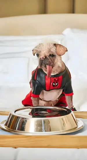 Cute Dog In Deadpool Costume Wallpaper