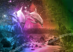 Cute Dolphins Underwater Design Wallpaper