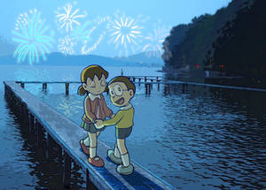 Cute Doraemon Couple Holding Hands Wallpaper