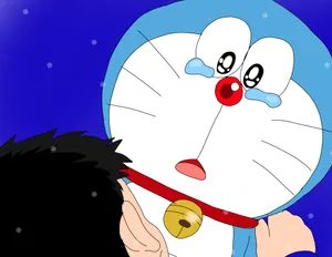 Cute Doraemon Cradling Nobita Wallpaper