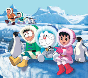 Cute Doraemon In The Arctic Wallpaper