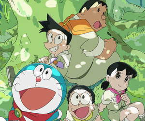 Cute Doraemon On Safari Tree Wallpaper