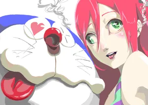 Cute Doraemon With Hot Riruru Wallpaper