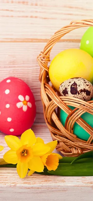 Cute Easter Iphone With Eggs In Basket Wallpaper