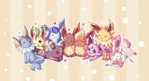 Cute Eevee And Eveelutions Cuddling Wallpaper