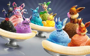 Cute Eevee Eeveelutions Banana Split Wallpaper