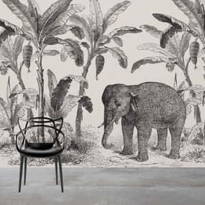 Cute Elephant Banana Trees Vintage Mural Wallpaper