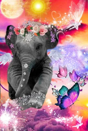 Cute Elephant Colorful Fantasy World Wallpaper