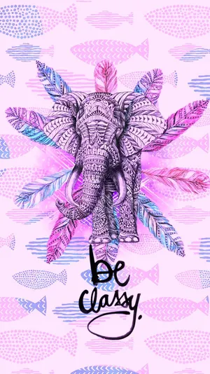 Cute Elephant Purple Boho Art Wallpaper