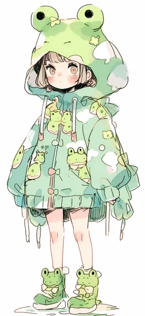 Cute Frog Themed Outfit Anime Style Wallpaper