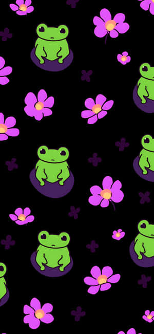 Cute Frogand Flowers Patterni Phone Wallpaper Wallpaper