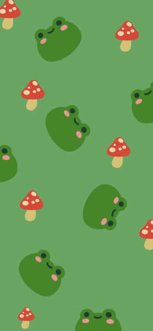 Cute Frogand Mushroom Patterni Phone Wallpaper Wallpaper