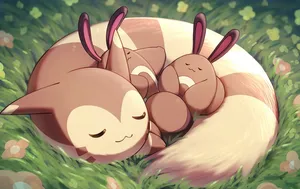 Cute Furret Sleeping With Sentret Wallpaper