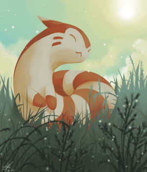 Cute Furret Standing Above The Grass Wallpaper