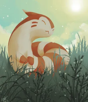 Cute Furret Standing Above The Grass Wallpaper