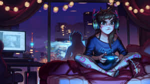 Cute Gamer Girl Dva From Overwatch Wallpaper