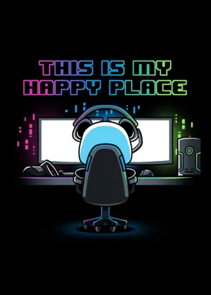 Cute Gamer Setup Happy Place Graphic Art Wallpaper