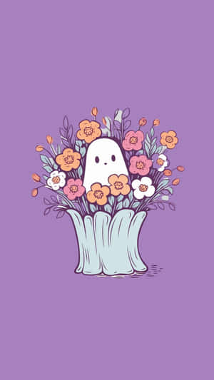 Cute Ghost Among Flowers Wallpaper