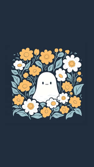 Cute Ghost Among Flowers Wallpaper