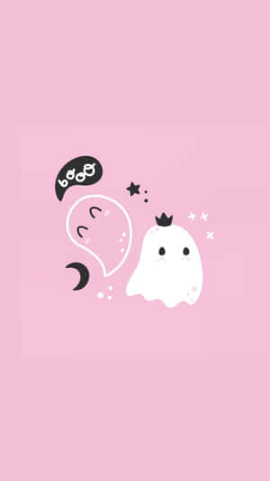 Cute Ghost And Speech Bubble Pink Background Wallpaper