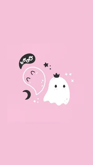 Cute Ghost And Speech Bubble Pink Background Wallpaper