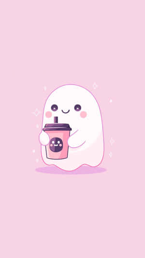 Cute Ghost Drinking Boba Wallpaper