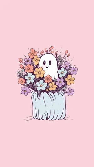 Cute Ghost Floral Pumpkin Wallpaper