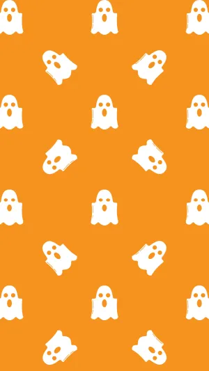 Cute Ghosts Orange Phone Wallpaper