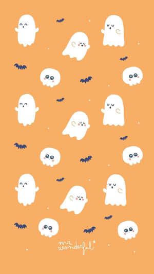 Cute Ghostsand Bats Halloween Pattern Wallpaper