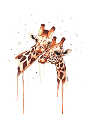Cute Giraffes Watercolor Art Wallpaper