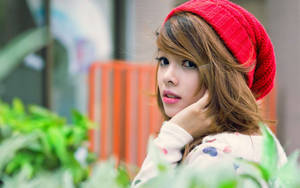 Cute Girl In Red Beanie Wallpaper