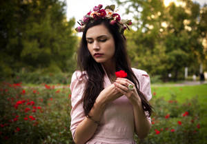 Cute Girl With Pink Flower Crown Wallpaper