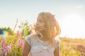 Cute Girl With Pink Flowers Wallpaper