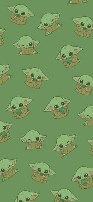 Cute Green Baby Yoda Pattern Wallpaper