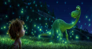 Cute Green Dinosaur In A Playful Mood Wallpaper